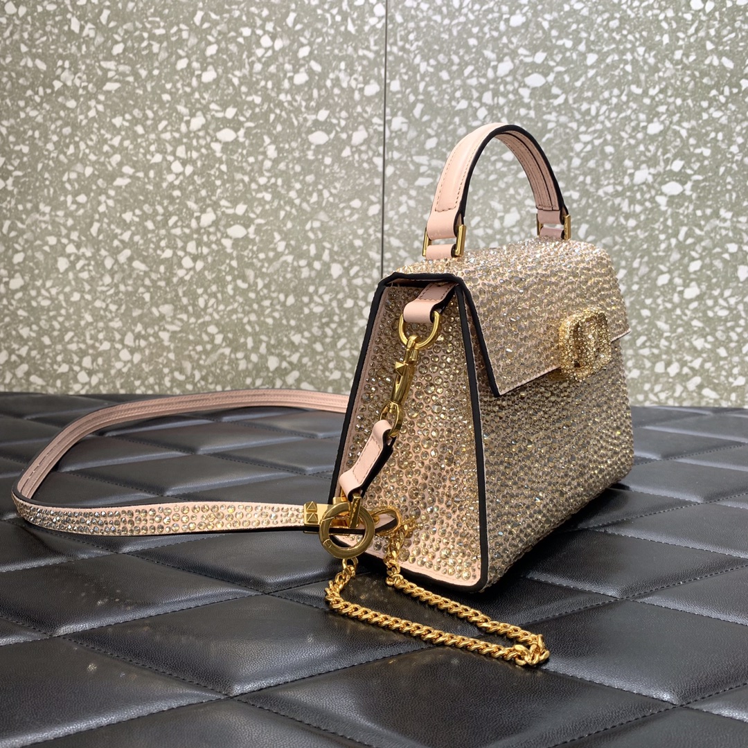 Valentino Garavani Vsling Mini Handbag Entirely Covered in Apricot Rhinestones 